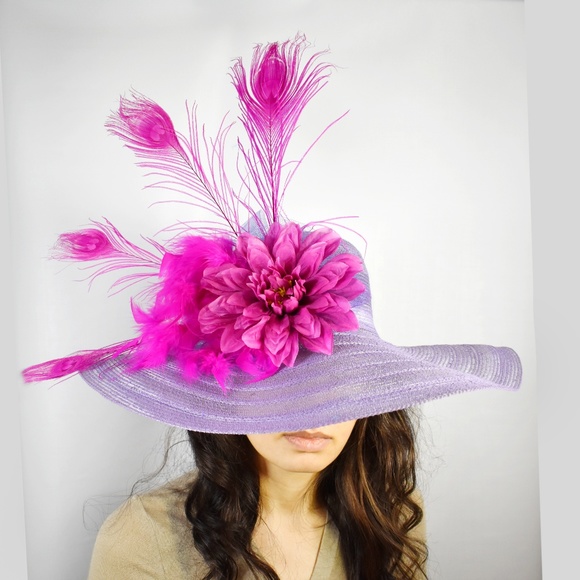 Pink Purple Peacock Feather Flower Kentucky Derby - Picture 1 of 3